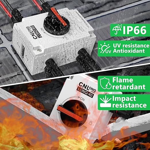 Solar Disconnect Switch 2 Strings 32A DC1500V 2in 2out Rapid Shutoff Isolator Switch with Plug &amp Play Connector and IP66 Outdoor Waterproof for Rooftop Solar Systems RVs and Boats