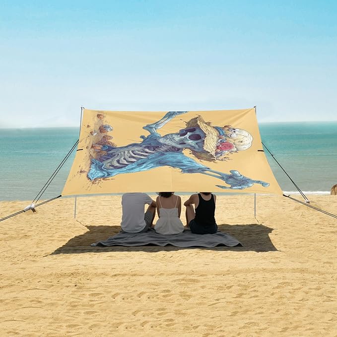 ALAZA Skull Rock Beach Tent Sun Shelter UPF50+ Protection Beach Shade Canopy w/ 4 Sandbags for Outdoor Camping Fishing Backyard Fun Picnic 10x9 ft