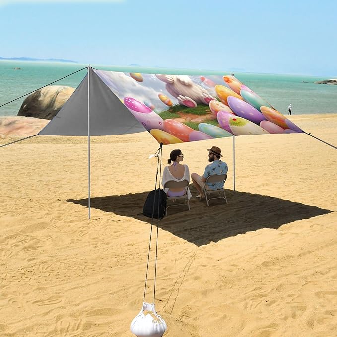 Rainbow Easter Bunny Beach Tent Sun Shelter Set UPF50+ UV Protection 10.5 x 9.19 FT Camping Shade Canopy with Sandbags Sand Anchors Carrying Bag and Others