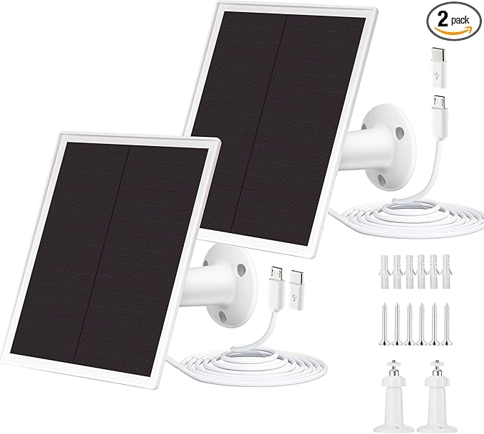 2 Packs Solar Panel for Ring Security Camera Premium 5V USB Solar Panel Charger IP65 Waterproof Compatible with Outdoor Rechargeable Battery Powered Cam 9.8ft USB Cable 360 Adjustable Bracket