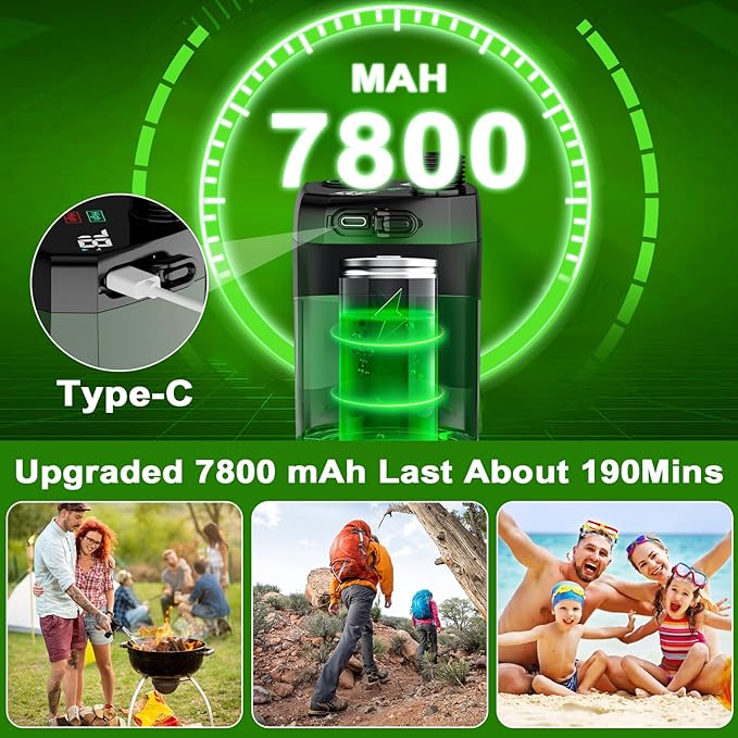 JITUIHOM Portable Camping Shower with 7800mAh Battery - 190 Minutes Runtime Smart LED Display &amp 4 Spray Modes for Outdoor Activities Hiking Traveling and Pet Bathing(7800mAH-Green)