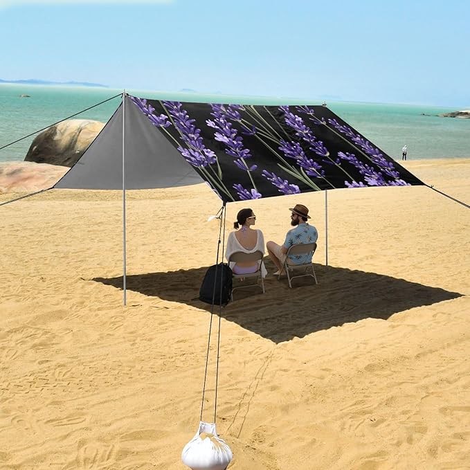 ALAZA Lavender Flowers Elements Beach Tent Sun Shelter Portable Canopy Sunshade for Outdoor Camping Picnics Backyard Fun 10x9 ft