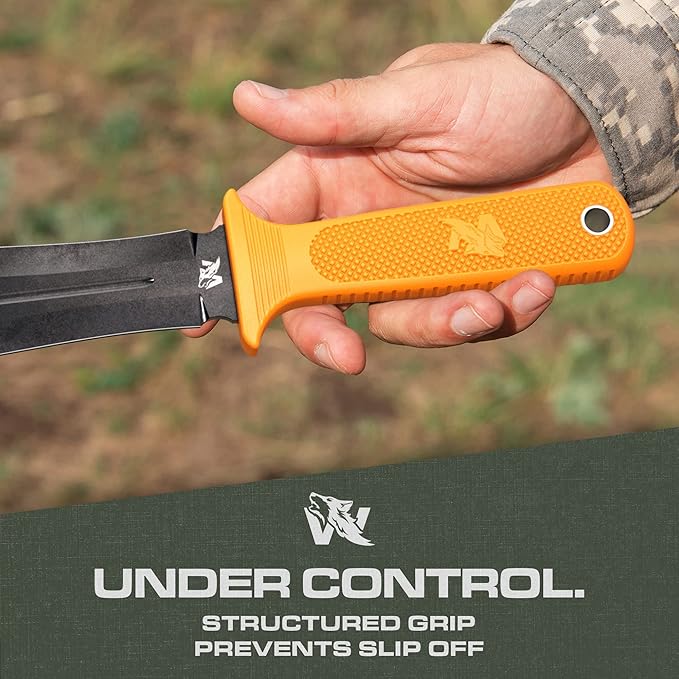 ODENWOLF W-SowCatcher Fixed Blade Knife with Sheath - Large Hunting-Knife made of D2 steel - Big Fixed Blade Double Edge Knives with TPE Handle