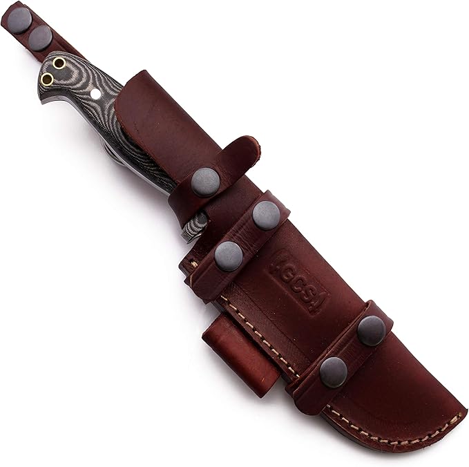 GCS Knives Handmade D2 Tool Steel Hunting Survival Knife with Micarta Handle Leather Sheath and Sharpening Stone - GCS102