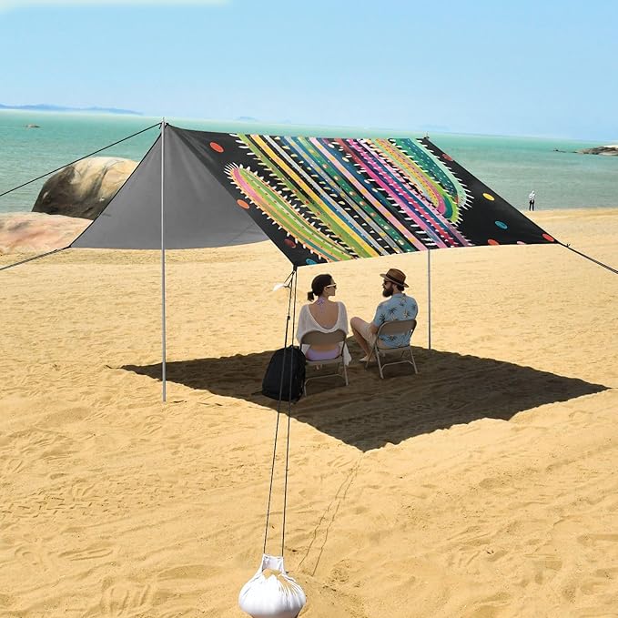 ALAZA Rainbow Cactus Polka Dots Beach Tent Sun Shelter UPF50+ Protection Beach Shade Canopy w/ 4 Sandbags for Outdoor Camping Fishing Backyard Fun Picnic 10x9 ft
