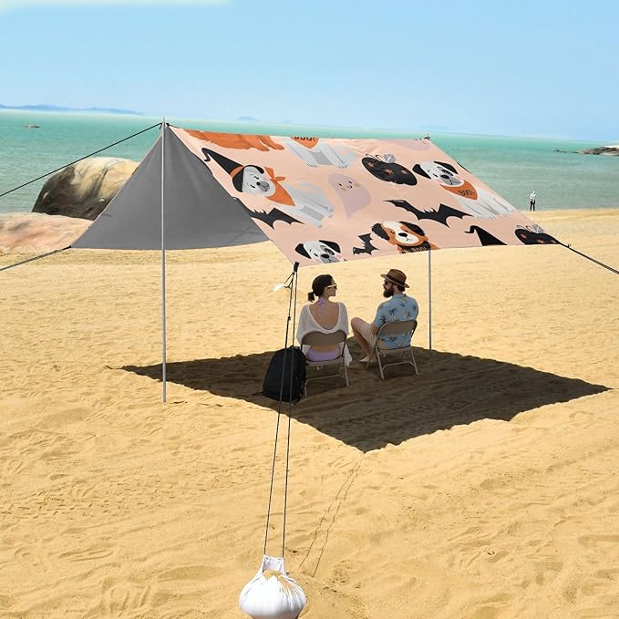 ALAZA Dog Pumpkin Pattern Beach Tent Sun Shelter Portable Canopy Sunshade for Outdoor Camping Picnics Backyard Fun 10x9 ft
