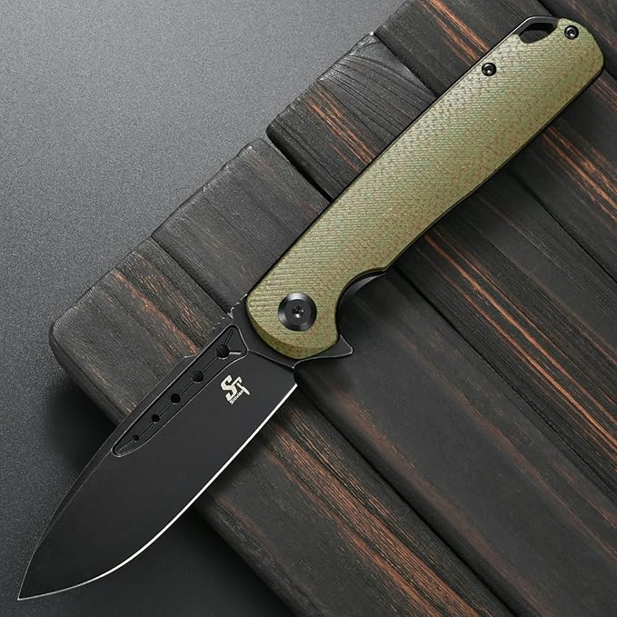 Sitivien ST131 Folding KnifeD2 Blade Micarta Handle EDC Tool Knife with Liner Lock for Outdoor Camping Hiking Fishing(Green)