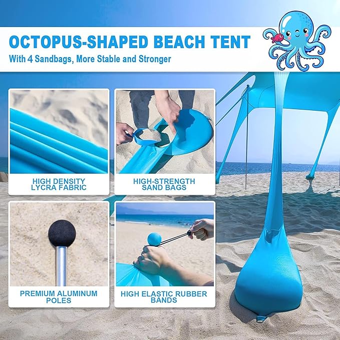 Beach Tent Sun Shelter | Portable Pop Up Camping Sun Shade Canopy | UPF 50+ Protection Beach Shade Canopy | for Outdoor Camping Picnics (Royal Blue300x300x200cm)