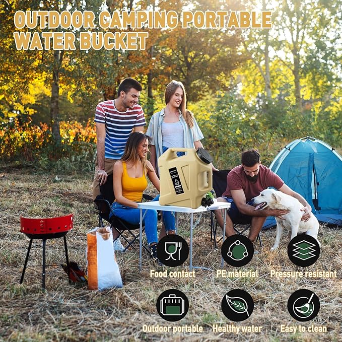 3.2 Gallon Water Jug12L Portable Water Container with Spigot Cleaning Brush Detachable Hose &amp Extra Lid Dual Handles Design BPA-Free Camping Hydration Canteen Outdoor Tank Storage PE - Khaki
