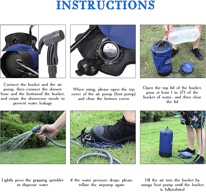 PVC Pressure Shower with Foot Pump Lightweight Outdoor Inflatable Shower Pressure Shower Water Bag Outdoor Beach Camping Hiking Bathing