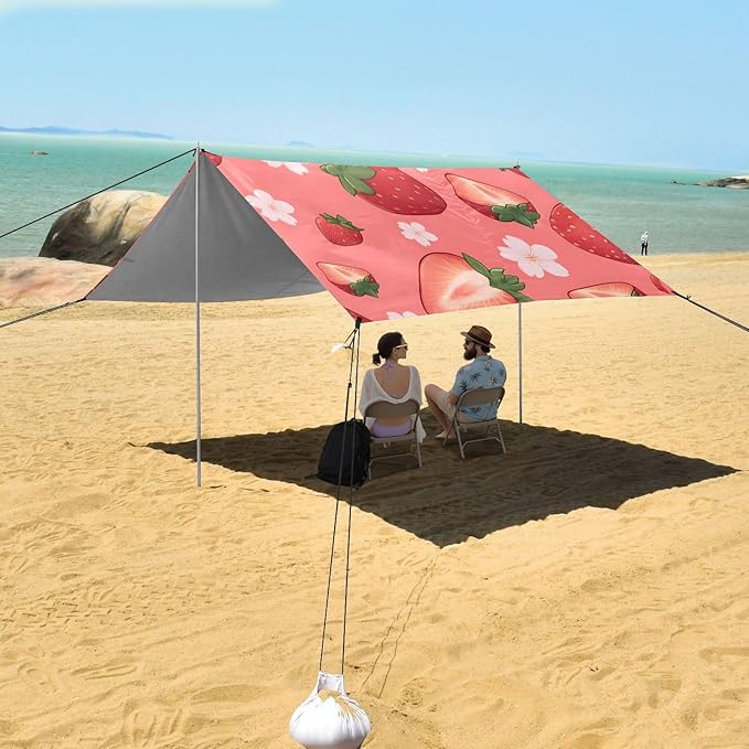 ALAZA Strawberry Flower Pattern Beach Tent Sun Shelter Portable Canopy Sunshade for Outdoor Camping Picnics Backyard Fun 10x9 ft