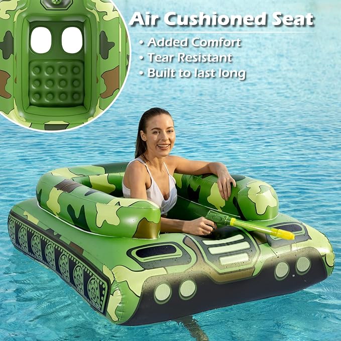 Jasonwell Inflatable Tank Swimming Pool Floaties with Water Cannon Gun Swim Floaty Rafts for Lake Beach &amp Pool Party Toys for Boys Girls Kids &amp Adults- Green