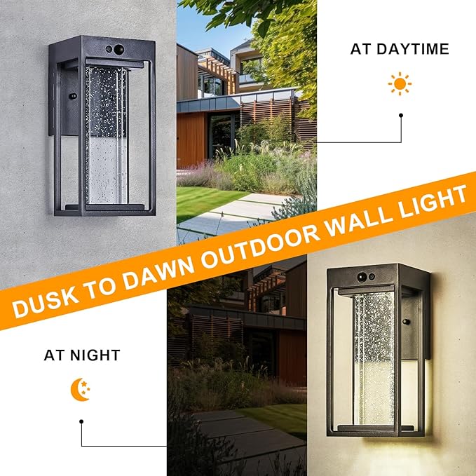 2PK Solar Led Outdoor Sconces with 3 Modes Motion Sensor Crystal Exterior Light Fixtures Wall Mount Black Dusk to Dawn Solar Porch Lights 4000K 250LM Outside Light for House Front Door Patio