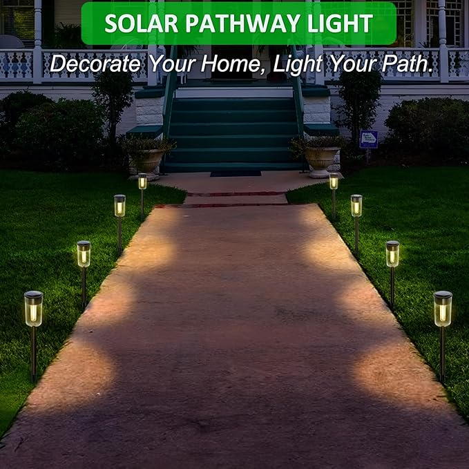 VISFLAIR 8 Pack Solar Pathway Lights Solar Lights Outdoor Waterproof Garden Stake for Outside Yard Landscape Path Walkway Driveway Lawn Decor