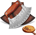 ROCOCO Pizza Cutter Ulu Knife – Full Tang Mezzaluna Rocker Chopper with Sheath for Kitchen Camping BBQ Gifts for Men Women