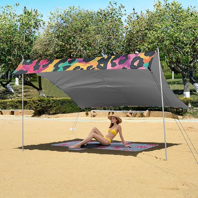 ALAZA Colorful Leopard Spots Beach Tent Sun Shelter Portable Canopy Sunshade for Outdoor Camping Picnics Backyard Fun 10x9 ft