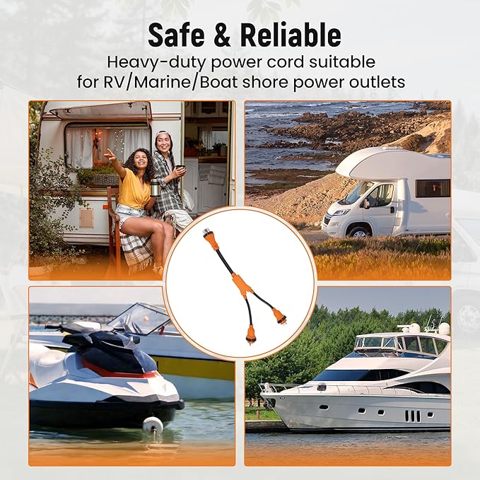 maXpeedingrods 2X L5-30P to SS2-50R Marine Shore Power Adapter Two 30Amp 125V Male Locking to 50Amp 125V Female Locking Adapter for RV Trailer or Boat