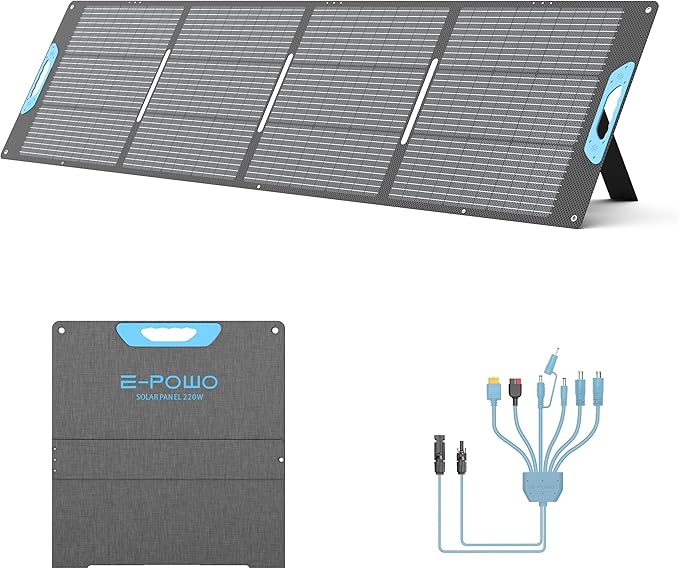 220W Portable Solar Panel for Power Station 23.5% High Efficiency ETFE Foldable Solar Panels Charger QC3.0 USB-A &ampType-C OutputIP67 Waterproof for RV Outdoor Camping Off Grid Blackouts