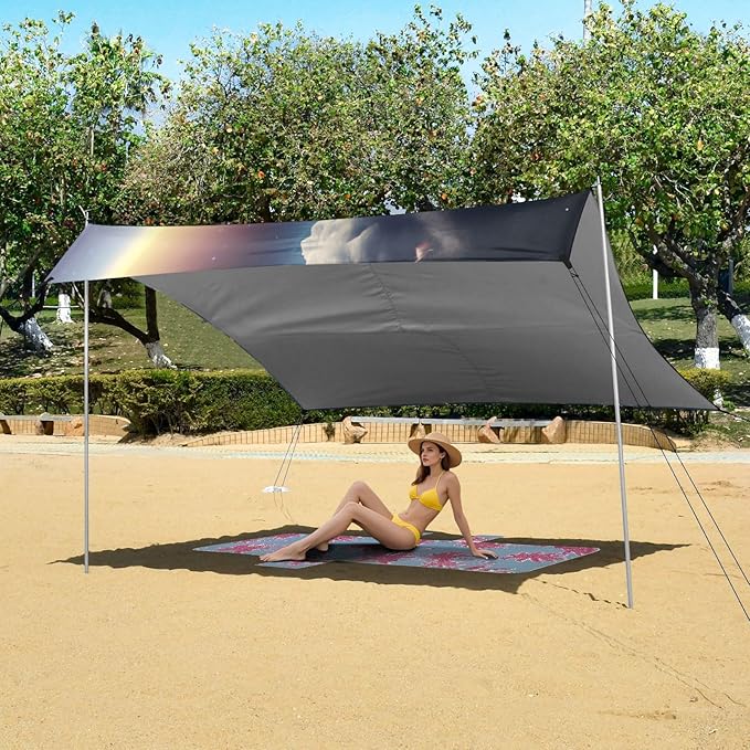 ALAZA Cat Astronaut Funny Beach Tent Sun Shelter UPF50+ Protection Beach Shade Canopy w/ 4 Sandbags for Outdoor Camping Fishing Backyard Fun Picnic 10x9 ft