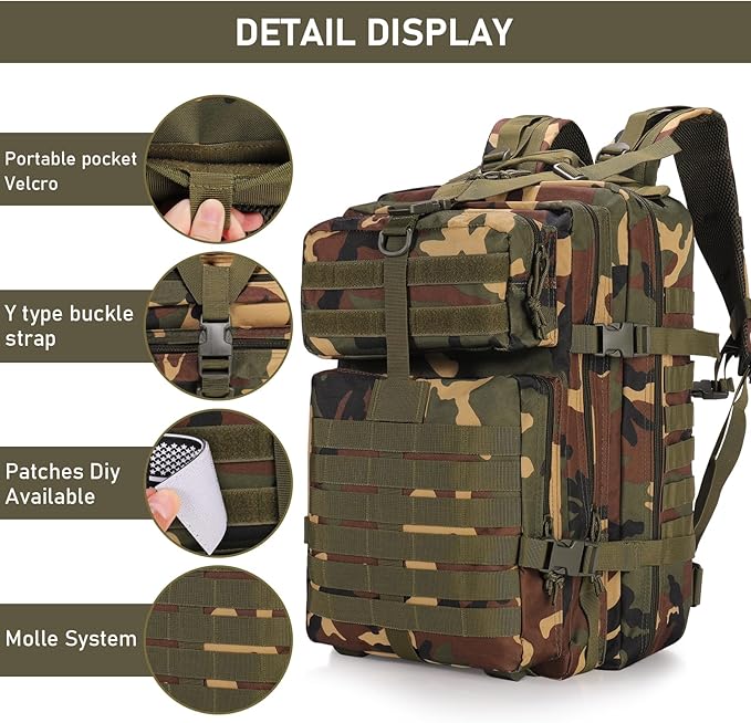ShowyLive 3P Tactical Backpack Military Rucksack - 45L Large Hiking Backpack Waterproof Durable Camping Backpack for Men Women Travel Outdoor Sports Bug Out Bag (CP)