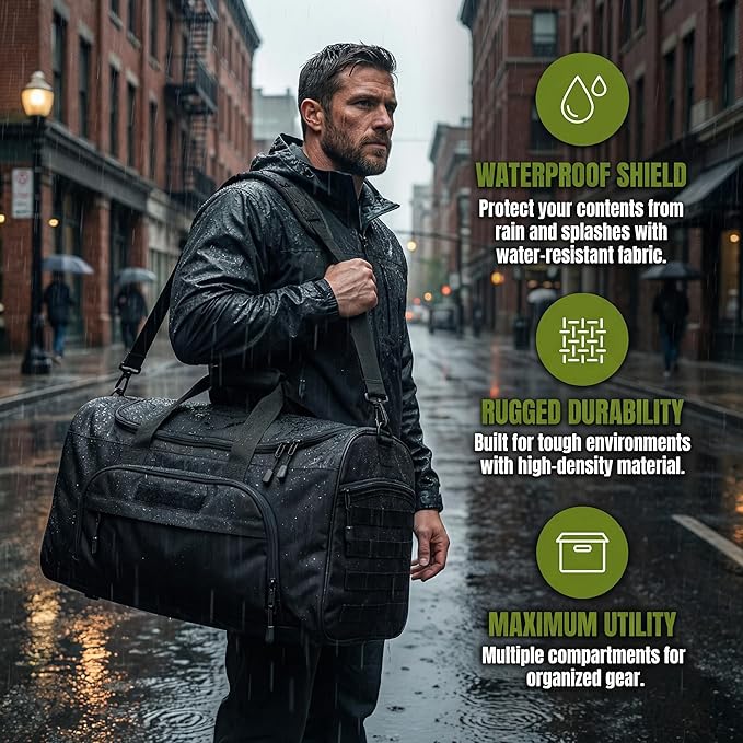 Military Tactical Outdoor Gym Bag Small Duffel Bag with Shoes Compartment for Sports Travel Camping Hunting (B-Black)