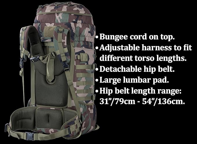 75L Tactical Backpack with Internal Frame MOLLE and Hydration System