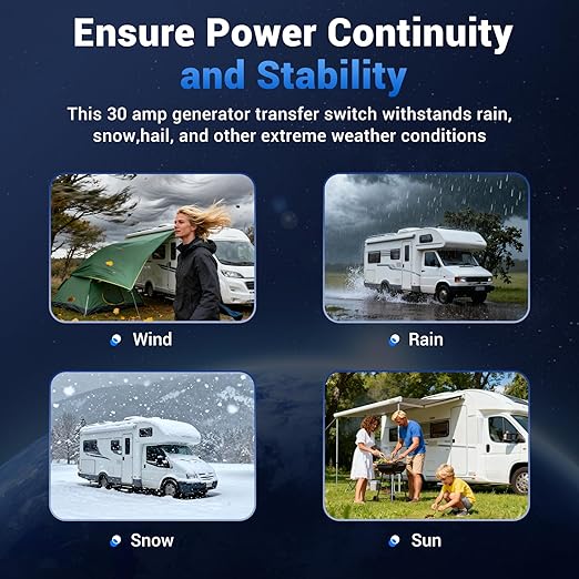 30 Amp Transfer Switch Automatic Generator Transfer Switch for RV Shore Power Speedboats 120V ATS Auto Black