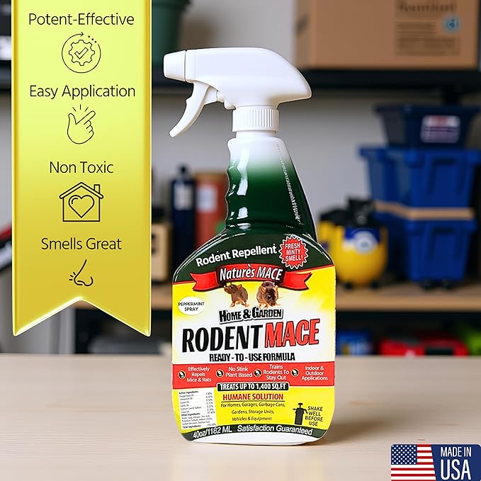 Nature’s MACE Rodent Repellent 5 Gal Concentrate Covers 10 Acres Repel Mice &amp Rats Keep Mice Rats &amp Rodents Out of Home Garage Attic and Crawl Space Safe to Use Around Children Pets