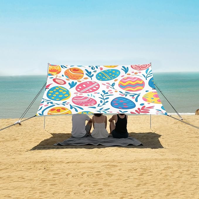 ALAZA Colorful Easter Egg Leave Happy Easter Beach Tent Sun Shelter Portable Canopy Sunshade for Outdoor Camping Picnics Backyard Fun 10x9 ft