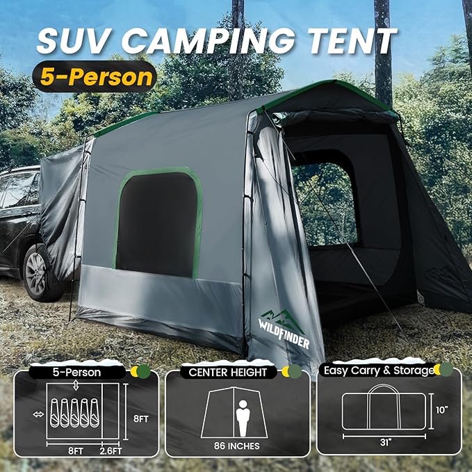 WildFinder SUV Tent Rectangle Car Tent for Family Waterproof &amp Windproof for Car Camping Large Camping Tents with Storage Bag SUV Van Jeep