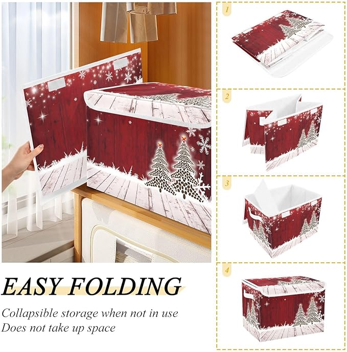 senya Christmas Storage Baskets Collapsible Bins with Lids Christmas Coffee Tree Red Wooden Storage Boxes Clothes Baskets for Organizing