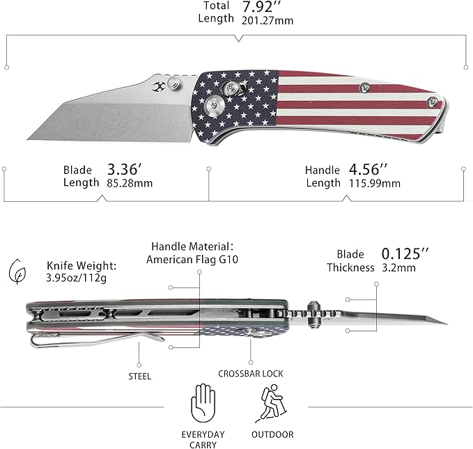 KANSEPT Main Street Pocket Folding Knife 3.36 Inch 154CM Sharp Steel Blade American Flag G10 Handle with Axis Lock and Thumb Stud Perfect Clip for Camping Hiking Fishing Gift Everyday Carry T1015v9