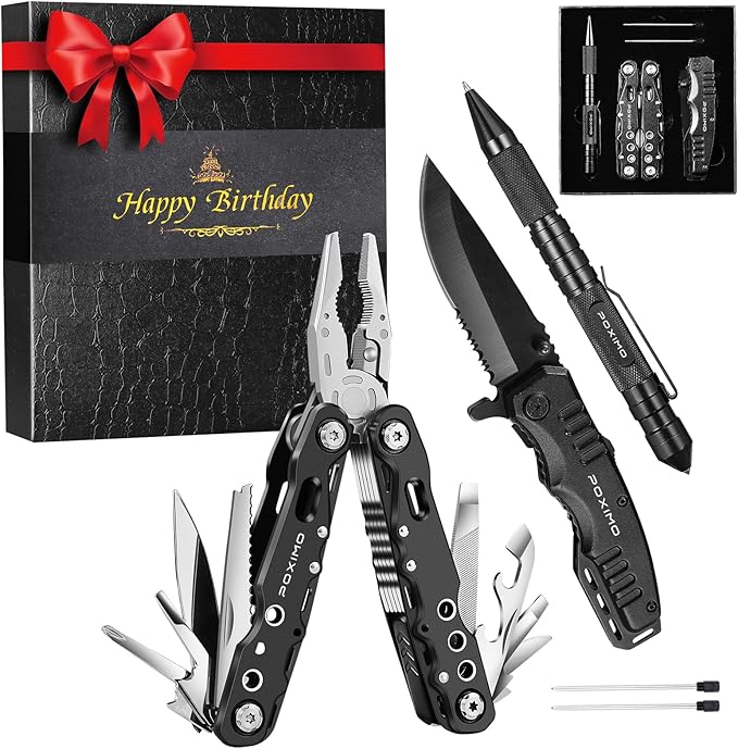 Birthday Gifts Multitools Gift Set Happy Birthday for Birthday Stocking stuffers Multit-tools Set with Multi-Pliers Pocket Knife Tactical Pen Birthday Gift for Men Women(HAPPY BIRTHDAY)