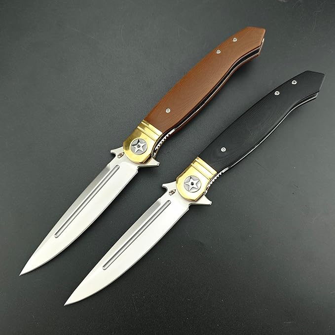 10 Large Finka-NKVD Flipper Opening Pocket KnifeFolding Knives with Clip and Liner Lock440C Blade and Brown G10 HandleEDC Tool for CampingHikingFishing (Black)