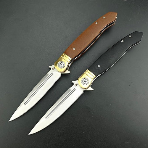 10 Large Finka-NKVD Flipper Opening Pocket KnifeFolding Knives with Clip and Liner Lock440C Blade and Brown G10 HandleEDC Tool for CampingHikingFishing (Black)