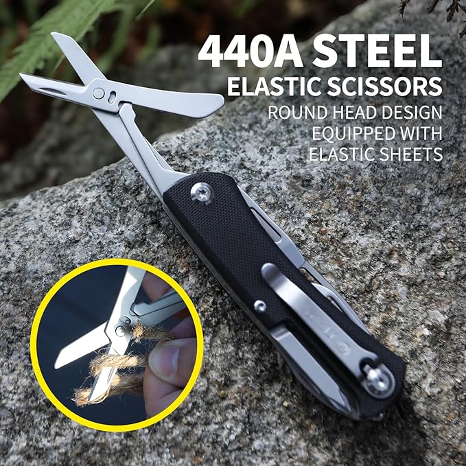 9-in-1 Multitool D2 Steel 440A Stainless steel Scissors Automobile safety hammer Screwdrivers Wire Stripper G10 Handle Camping EDC Home Repair Tool Gift for Men