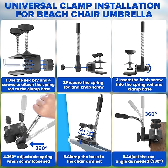 Beach Umbrella2PACK 48.7inch Chair Umbrella with Clamp adjustable 360°UV Protection Large Camping Chair Umbrellas for Camping chair Glof CartTable(ChairTable not include)