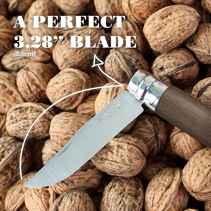 OPINEL No.06-No.09 Premium Woods Stainless Steel Folding Pocket Knife Made in France (No.08/Walnut)