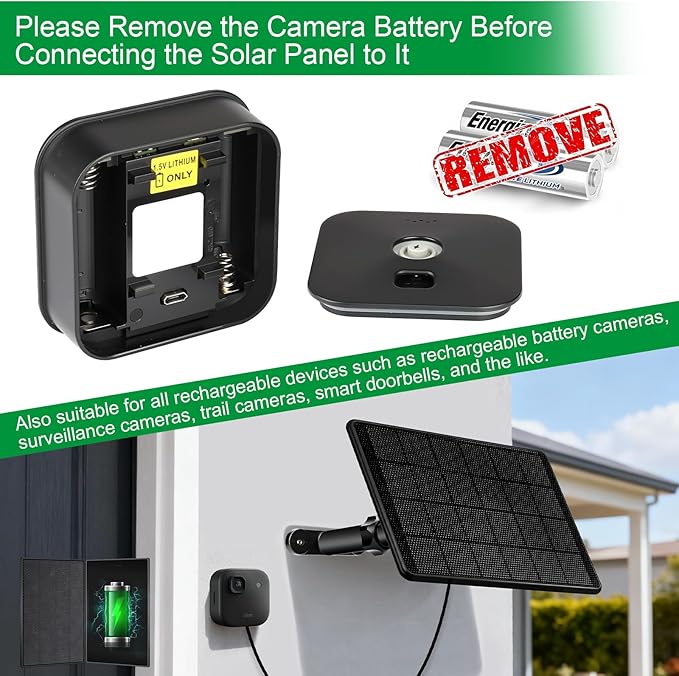 6W Solar Panel for Blink Camera Solar Charger with Battery Compatible with Blink Outdoor 4(4th Gen)/(3rd Gen) XT3/XT2/XT Camera with USB-C to Micro USB Port Adapter 9.8ft Cable IP66 Waterproof