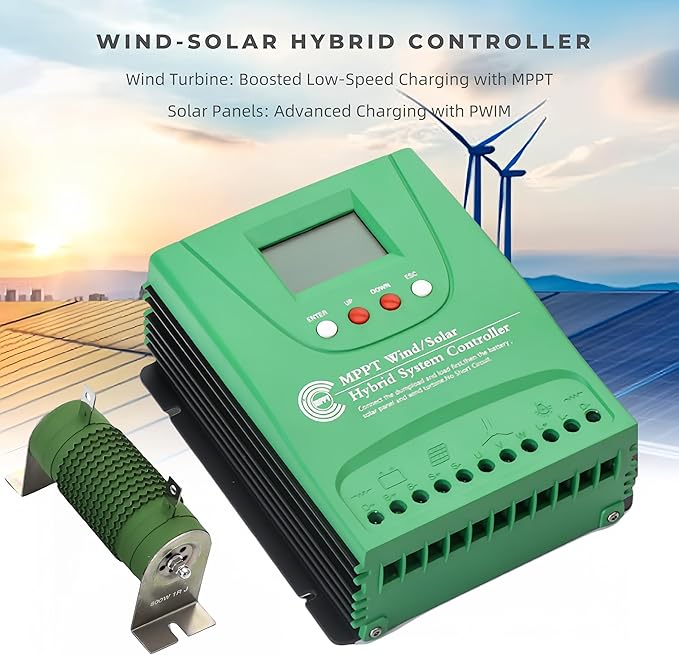 2000W Wind Solar Hybrid Charge Controller 1000W Wind Turbine &amp 1000W Solar Panel Charge Controller 12V/24V Battery Off Grid MPPT Boost Charge Regulator with Dump Load for Home Street Light
