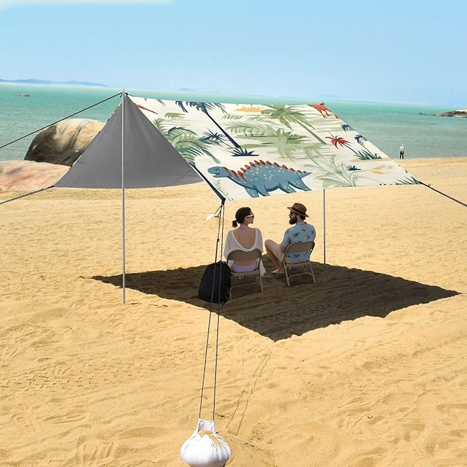ALAZA Dinosaurs Dinos Palms Beach Tent Sun Shelter Portable Canopy Sunshade for Outdoor Camping Picnics Backyard Fun 10x9 ft