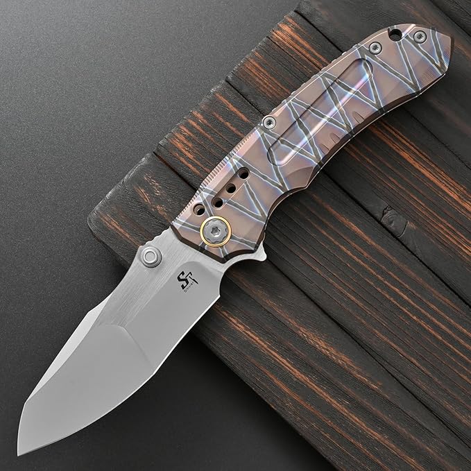 Sitivien ST991 Folding Knife M390 Pearlescent Polishing Steel Blade Titanium Handle with Ball Bearing for Men Women Outdoor Camping Hiking Survival (Burnt)