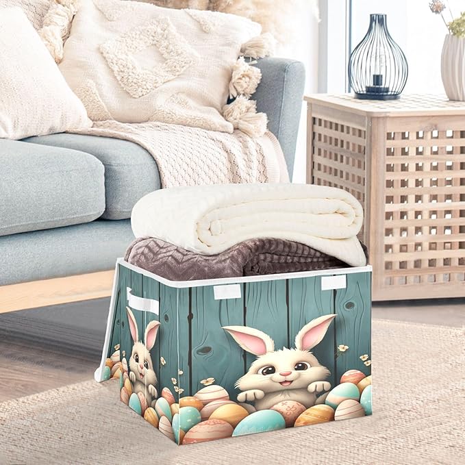 Easter Bunny Fabric Storage Bins with Lids and HandleFoldable Storage Bins with LidsCloset Organizers for Clothes Storage Room Organization Office Storage Chest Organizer