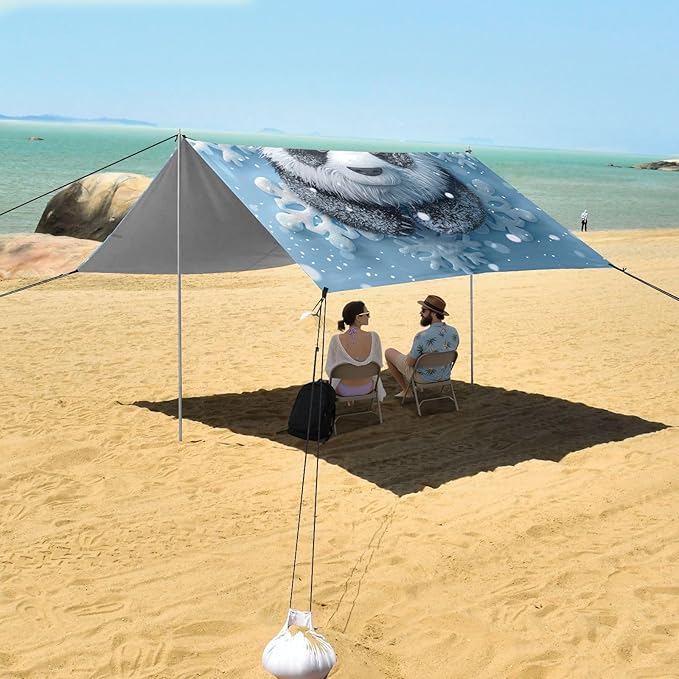 ALAZA Cute Panda Snowflake Beach Tent Sun Shelter Portable Canopy Sunshade for Outdoor Camping Picnics Backyard Fun 10x9 ft