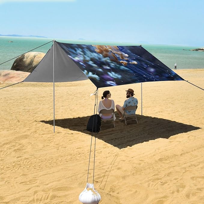 ALAZA Sea Underwater Animals Jellyfish Beach Tent Sun Shelter Portable Canopy Sunshade for Outdoor Camping Picnics Backyard Fun 10x9 ft