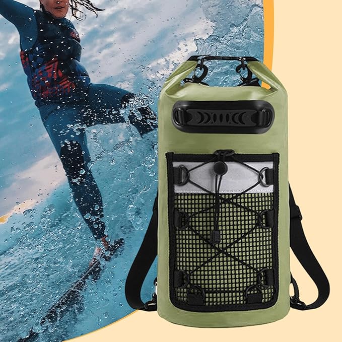 pistro Waterproof Dry Bag 20L with Handle Large Capacity Backpack for Camping Travel Kayaking Fishing Beach Rafting- Green