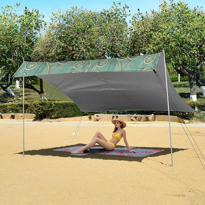 xigua St. Patrick's Day Beach Tent Sun Shelter with Carrying Bag - Silver Coated Oxford Fabric Beach Canopy for Beach Camping Fishing - Includes Windproof Ropes Sandbags &amp Stakes