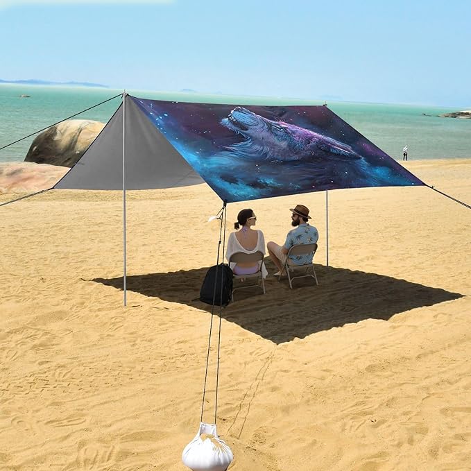 ALAZA Lions Nebula Beach Tent Sun Shelter UPF50+ Protection Beach Shade Canopy w/ 4 Sandbags for Outdoor Camping Fishing Backyard Fun Picnic 10x9 ft