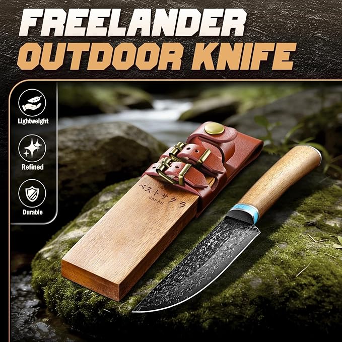 Freelander Damascus Fixed Blade Knife Bundle with Sharp Outdoor Axe