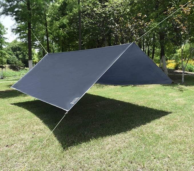 Gold Armour Rainfly Tarp Hammock Premium 14.7ft/12ft/10ft/8ft Rain Fly Cover Waterproof Ultralight Camping Shelter Canopy Survival Equipment Gear Camping Tent Accessories (Gray 12ft x 10ft)